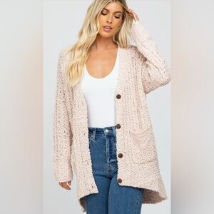 Miracle Blush Pink Popcorn Knit Oversized Cardigan Sweater M/L